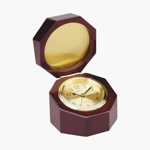 Marco Rosewood Octagon Captains Desk Clock W/Hinge /Gold Bezel Dial -Engraveable